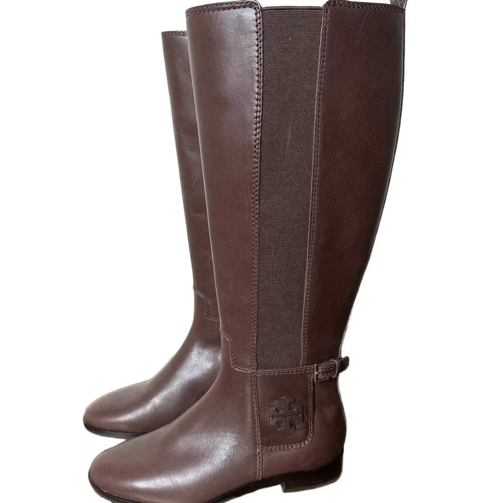 Tory Burch Riding Boots 7 Tall Minimalist Preppy Casual Classic Brown Simone